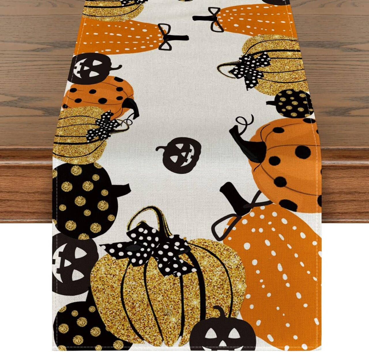 Halloween Jack-O’-Lantern Pumpkin Table Runner 13x72 Inch – Spooky Fall Holiday Dining Table Decor for Indoor & Outdoor Parties (Orange)